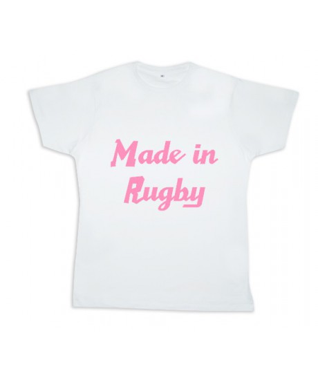 Tee shirt rugby bébé "Made in Rugby" Blanc/Rose