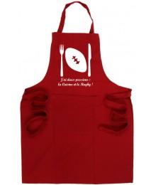 Tablier de cuisine Rugby "Ballon" Rouge/Blanc