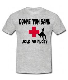 Tee shirt "Donne ton sang Joue au Rugby" Gris