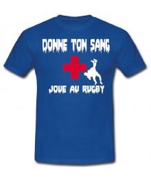 Tee shirt "Donne ton sang Joue au Rugby" Bleu