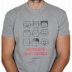 Tee shirt Aficionados "PORTRAITS DE RUGBYMEN" Gris 