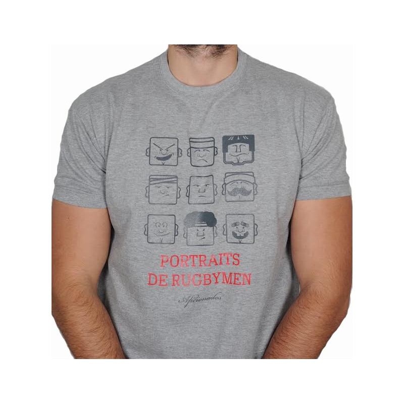Tee shirt Aficionados "PORTRAITS DE RUGBYMEN" Gris 