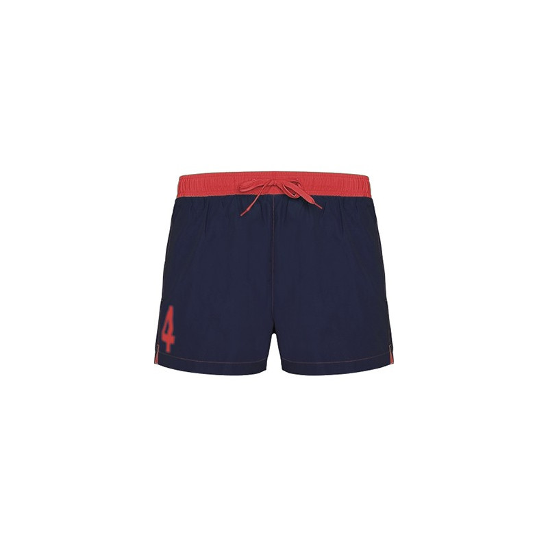 Short de Bain N°4 Marine et Rouge 