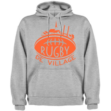 Sweat capuche "Village" Gris/Orange