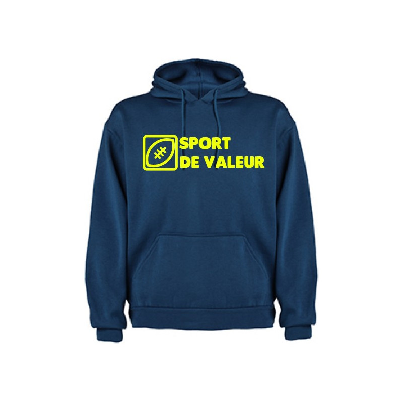 Sweat capuche "Valeur" Navy/Jaune