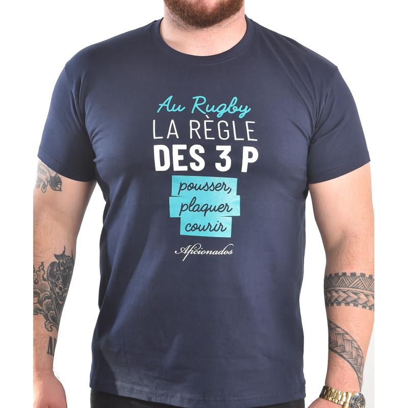 Tee shirt Aficionados "LA REGLE DES 3P"Marine