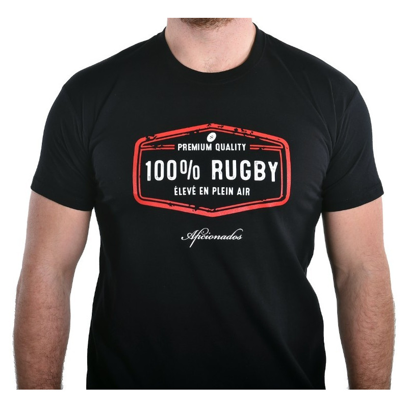 Tee shirt Aficionados "100%Rugby" Noir