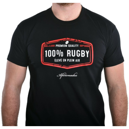 Tee shirt Aficionados "100%Rugby" Noir