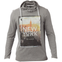 Tee Shirt à capuche col croisé ML Rugby Division "New York " Noir Chiné