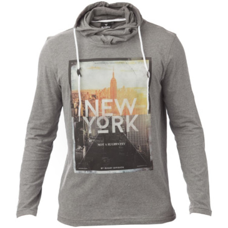 Tee Shirt à capuche col croisé ML Rugby Division "New York " Noir Chiné