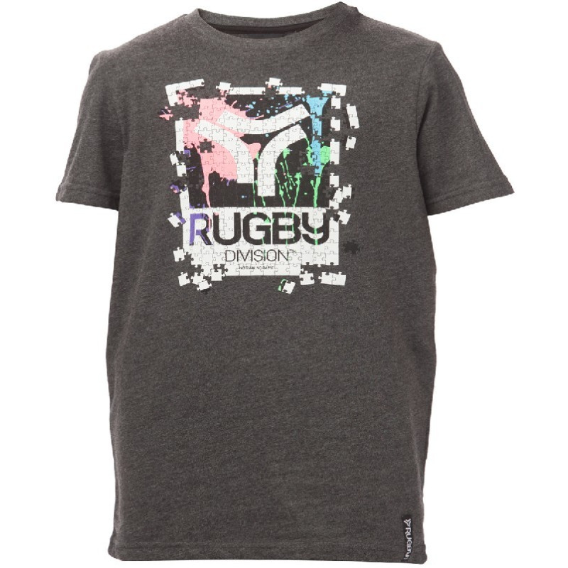 Tee Shirt Junior Rugby Division  "PUZZLE" Noir Chiné