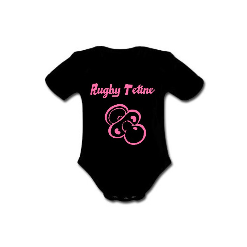 Body bébé "Rugby Tétine" Noir/Rose