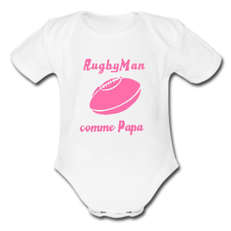 Body bébé "RugbyMan comme Papa" Blanc/Rose