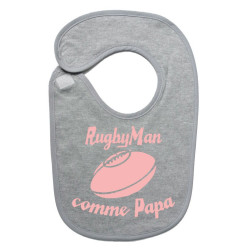 Bavoir bébé "RugbyMan comme Papa" Gris/Rose