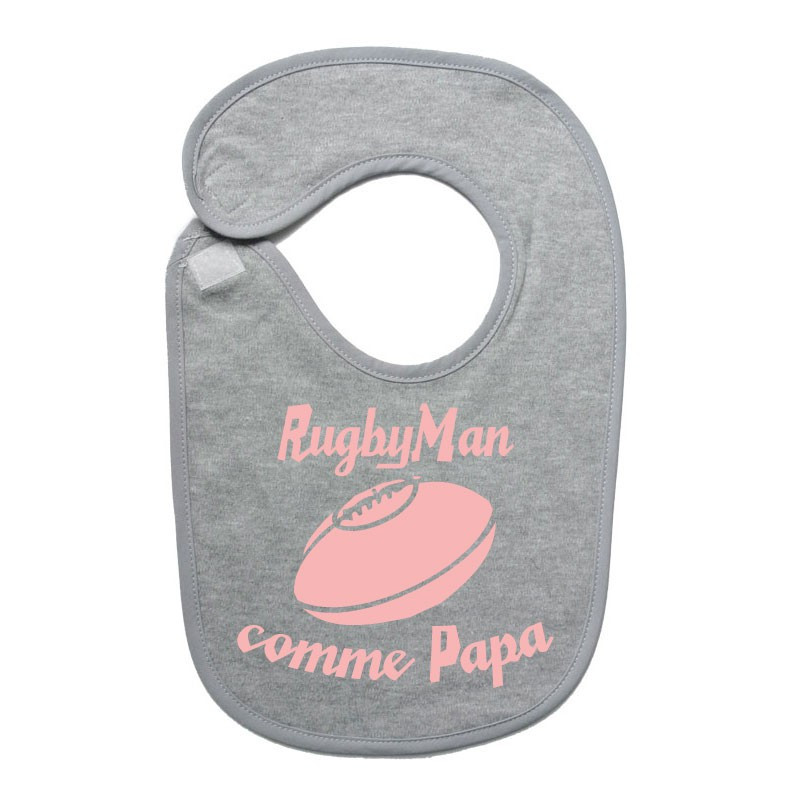 Bavoir bébé "RugbyMan comme Papa" Gris/Rose