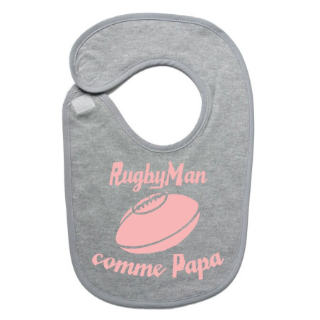 Bavoir bébé "RugbyMan comme Papa" Gris/Rose