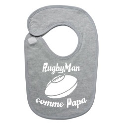 Bavoir bébé "RugbyMan comme Papa" Gris/Blanc