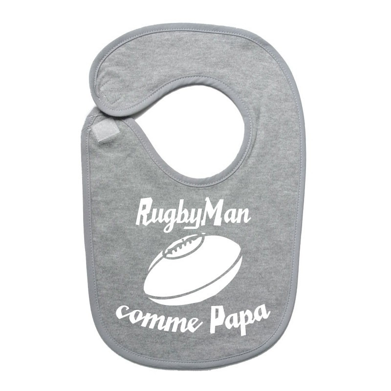 Bavoir bébé "RugbyMan comme Papa" Gris/Blanc