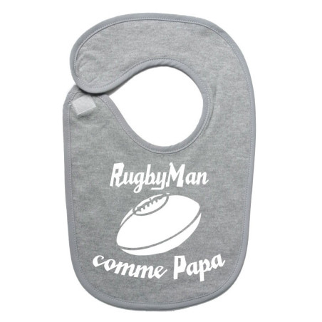 Bavoir bébé "RugbyMan comme Papa" Gris/Blanc