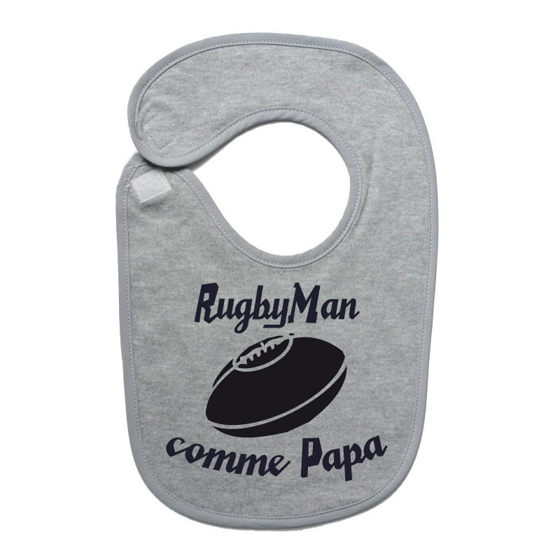 Bavoir bébé "RugbyMan comme Papa" Gris/Noir