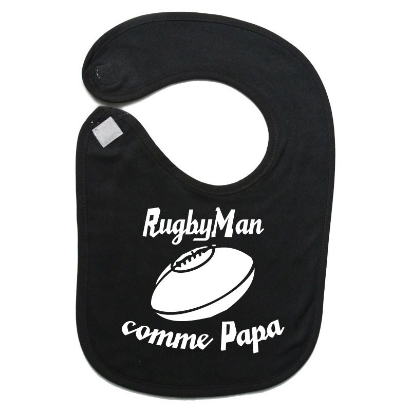 Bavoir bébé "RugbyMan comme Papa" Noir/Blanc
