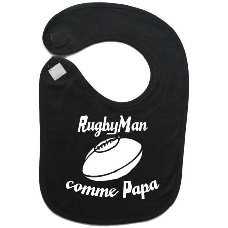 Bavoir bébé "RugbyMan comme Papa" Noir/Blanc