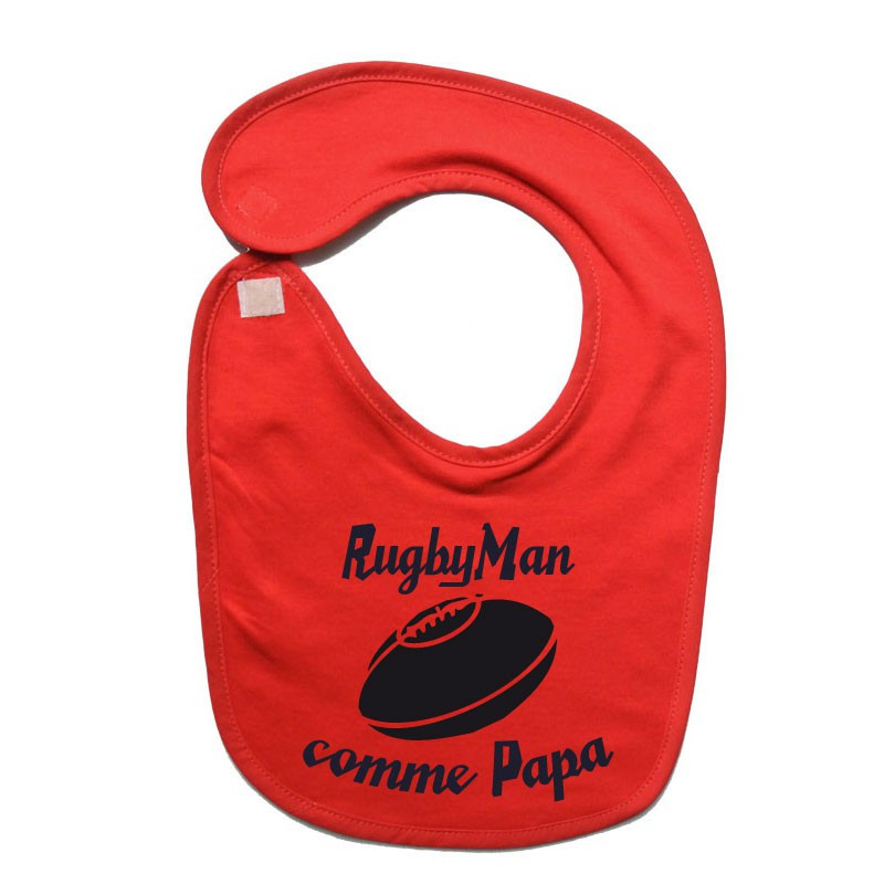 Bavoir bébé "RugbyMan comme Papa" Rouge/Noir