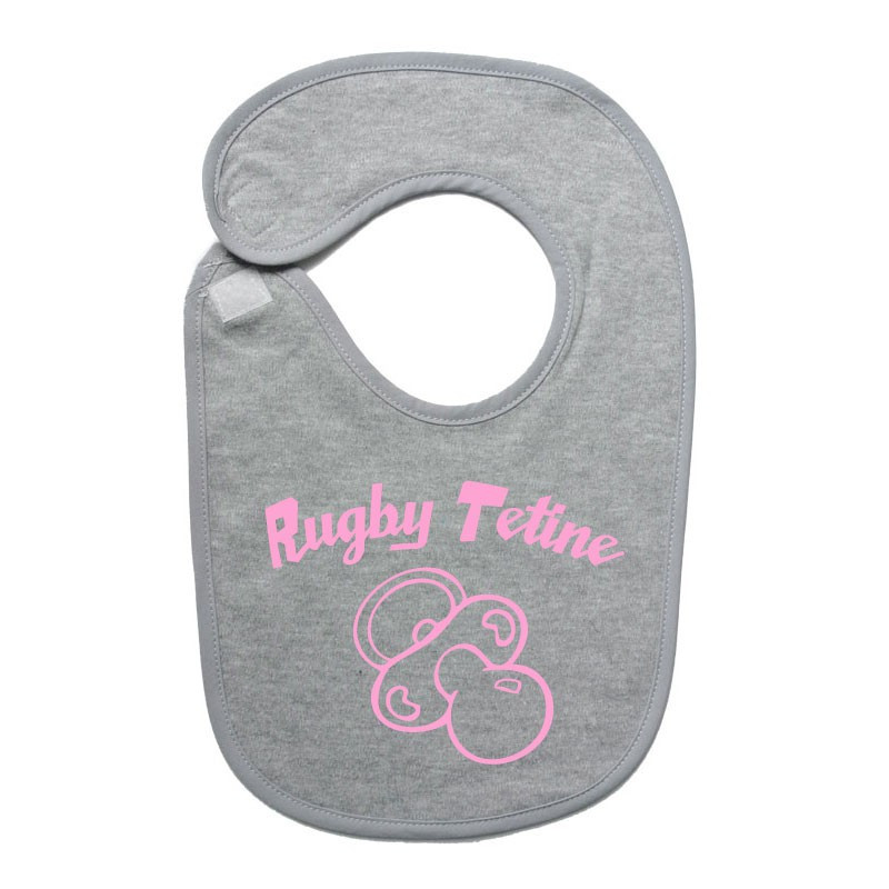 Bavoir bébé "Rugby Tétine" Gris/Rose