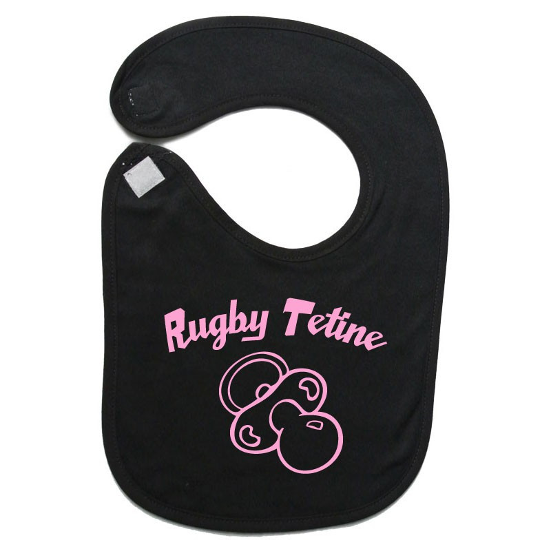 Bavoir bébé "Rugby Tétine" Noir/Rose