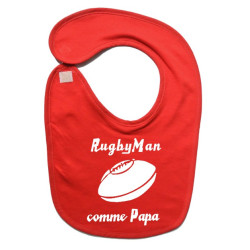 Bavoir bébé "RugbyMan comme Papa" Rouge/Blanc