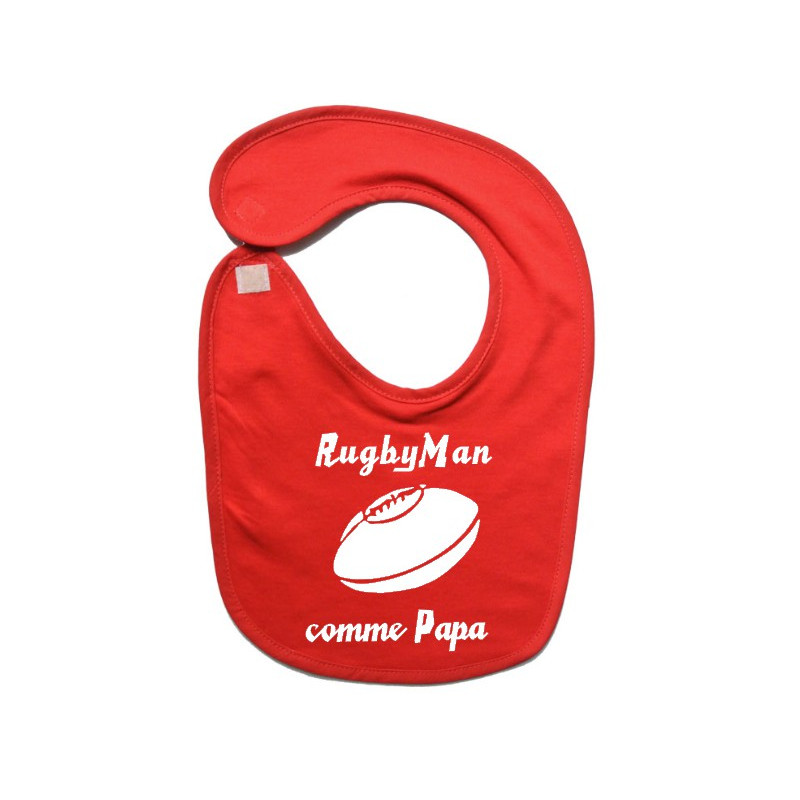 Bavoir bébé "RugbyMan comme Papa" Rouge/Blanc