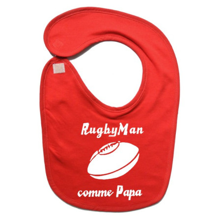 Bavoir bébé "RugbyMan comme Papa" Rouge/Blanc