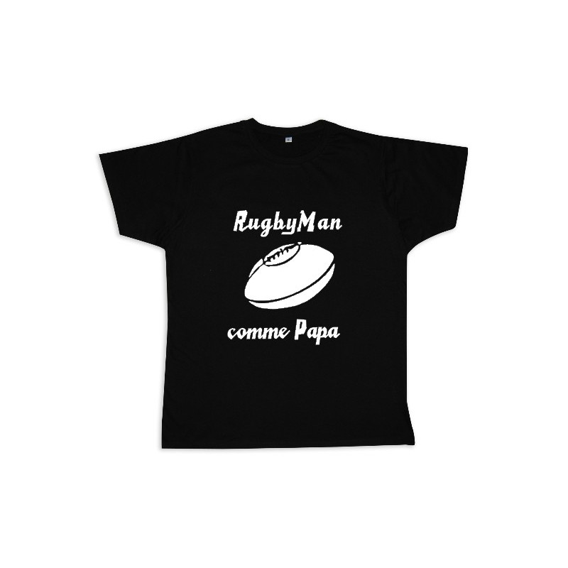 Tee shirt rugby bébé "RugbyMan comme Papa" Noir/Blanc
