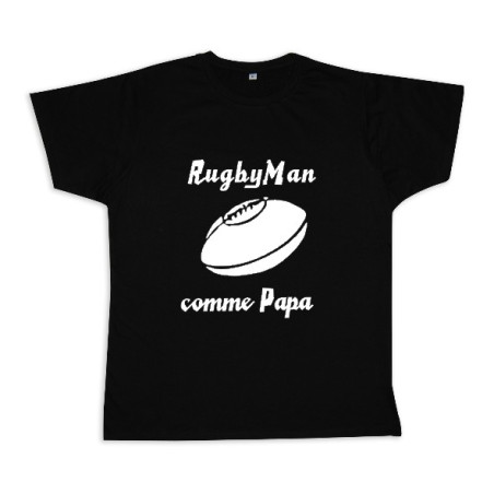 Tee shirt rugby bébé "RugbyMan comme Papa" Noir/Blanc