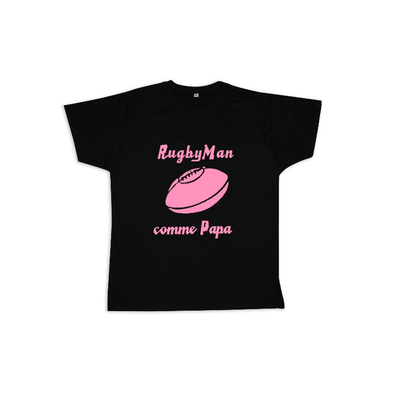 Tee shirt rugby bébé "RugbyMan comme Papa" Noir/Rose