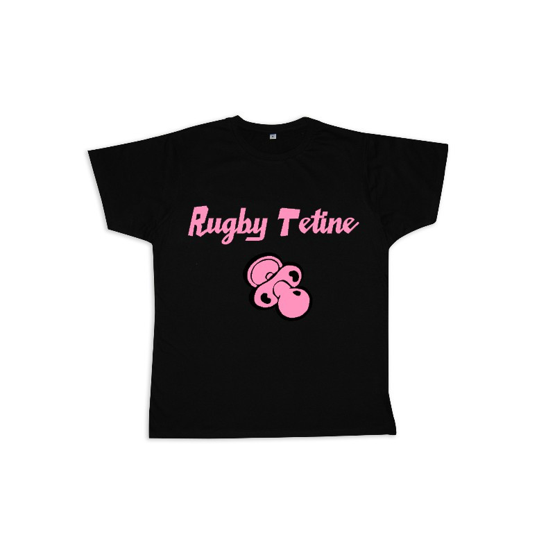 Tee shirt rugby bébé "Rugby Tétine" Noir/Rose