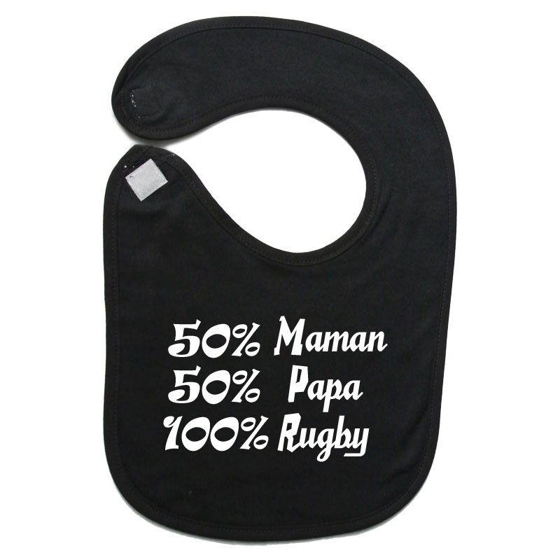 Bavoir bébé "100 % rugby " Noir/Blanc