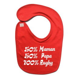 bavoir bébé "100 % rugby " Rouge/Blanc