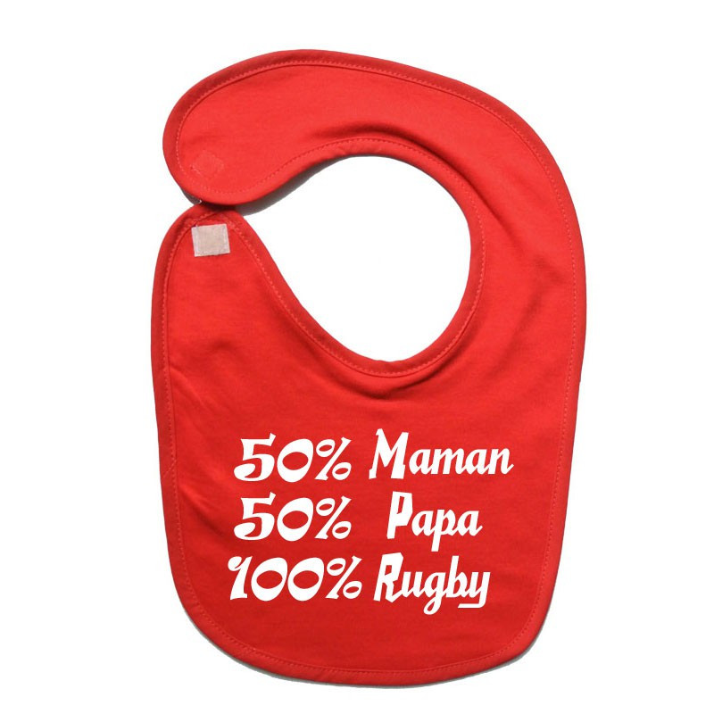 bavoir bébé "100 % rugby " Rouge/Blanc