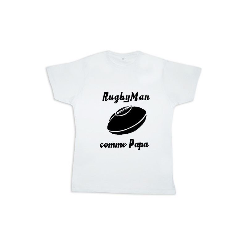 Tee shirt rugby bébé "RugbyMan comme Papa" Blanc/Noir