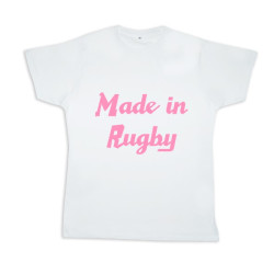 Tee shirt rugby bébé "Made in Rugby" Blanc/Rose