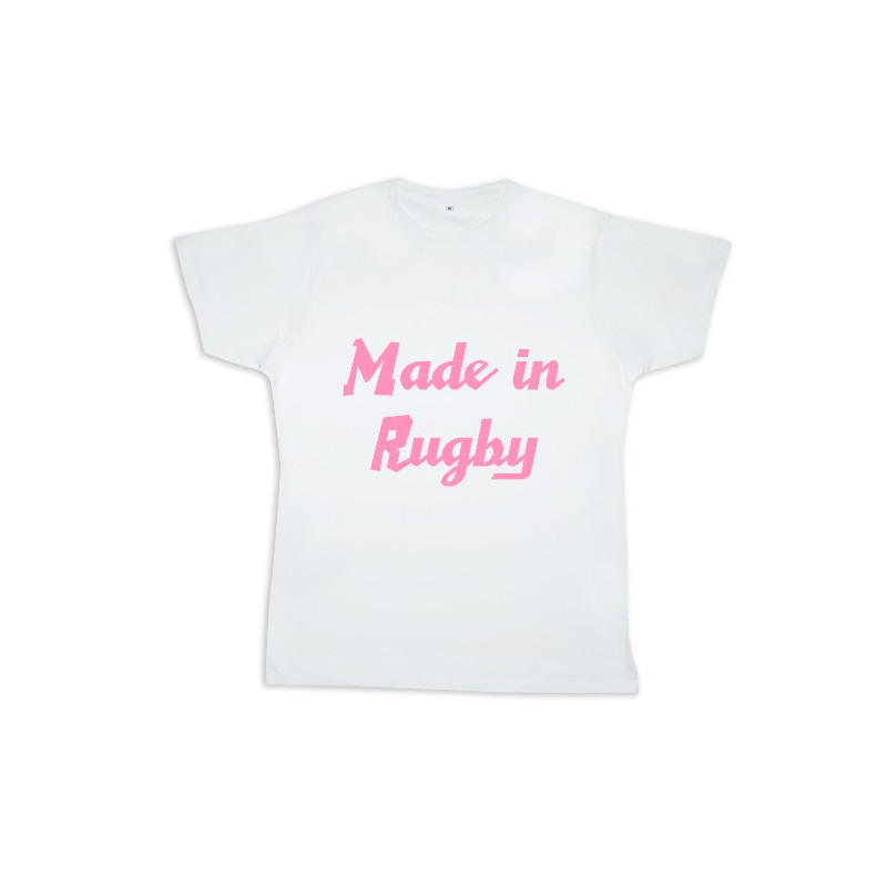 Tee shirt rugby bébé "Made in Rugby" Blanc/Rose
