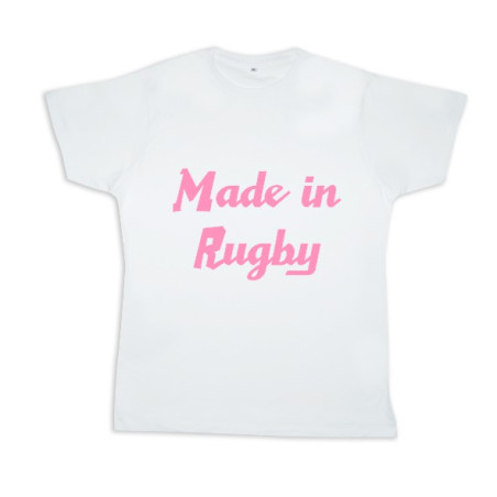 Tee shirt rugby bébé "Made in Rugby" Blanc/Rose