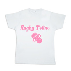 Tee shirt rugby bébé "Rugby Tétine" Blanc/Rose