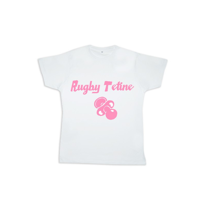 Tee shirt rugby bébé "Rugby Tétine" Blanc/Rose