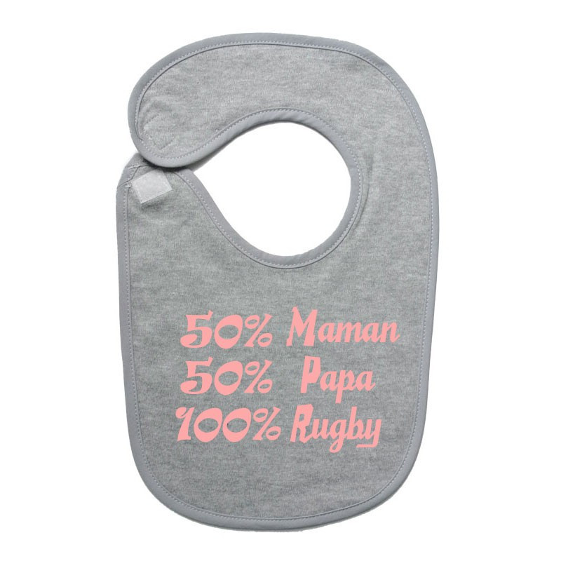 bavoir bébé "100 % rugby " Gris/Rose