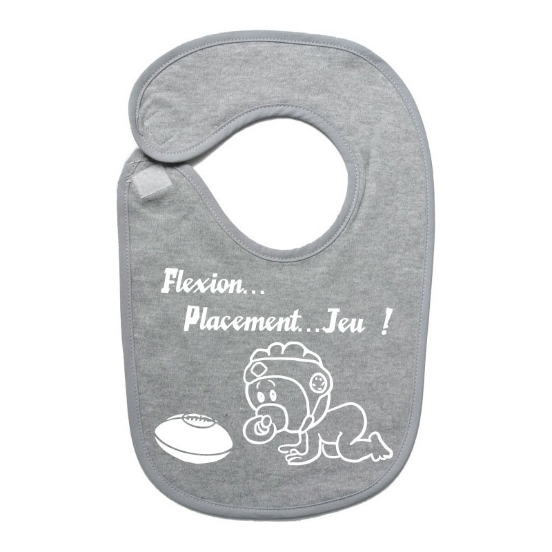 Bavoir bébé "Flexion... Jeu !!" Gris/Blanc