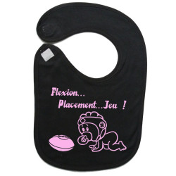 Bavoir bébé "Flexion... Jeu !!" Noir/Rose