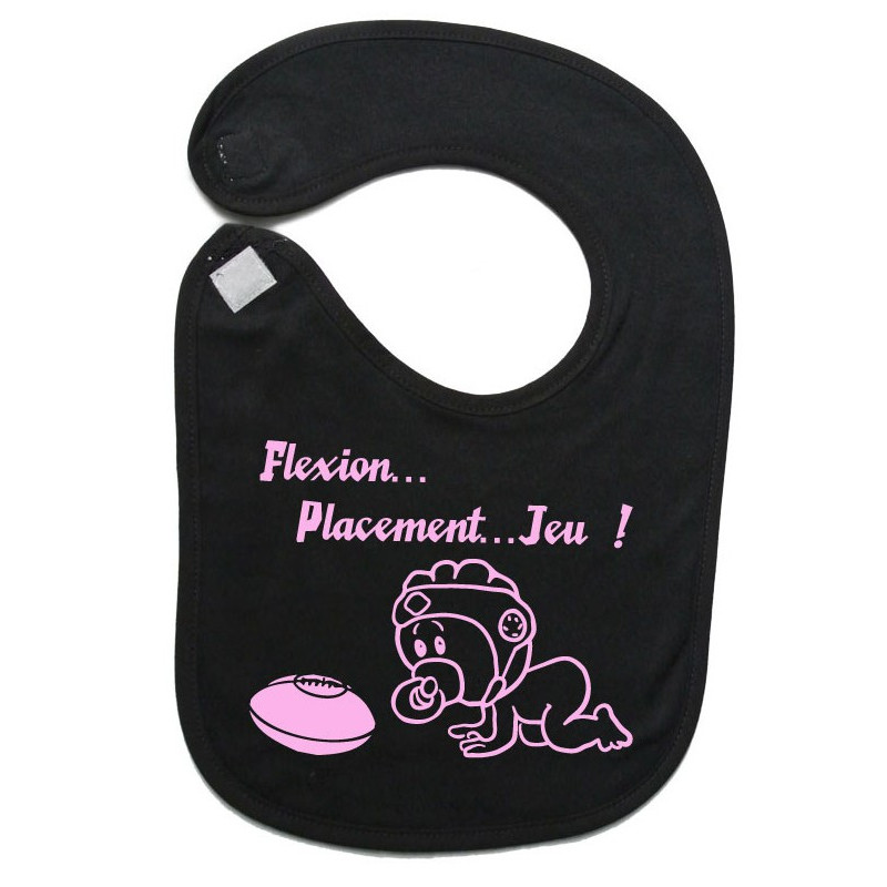 Bavoir bébé "Flexion... Jeu !!" Noir/Rose