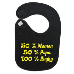 Bavoir bébé "100 % rugby " Noir/Jaune